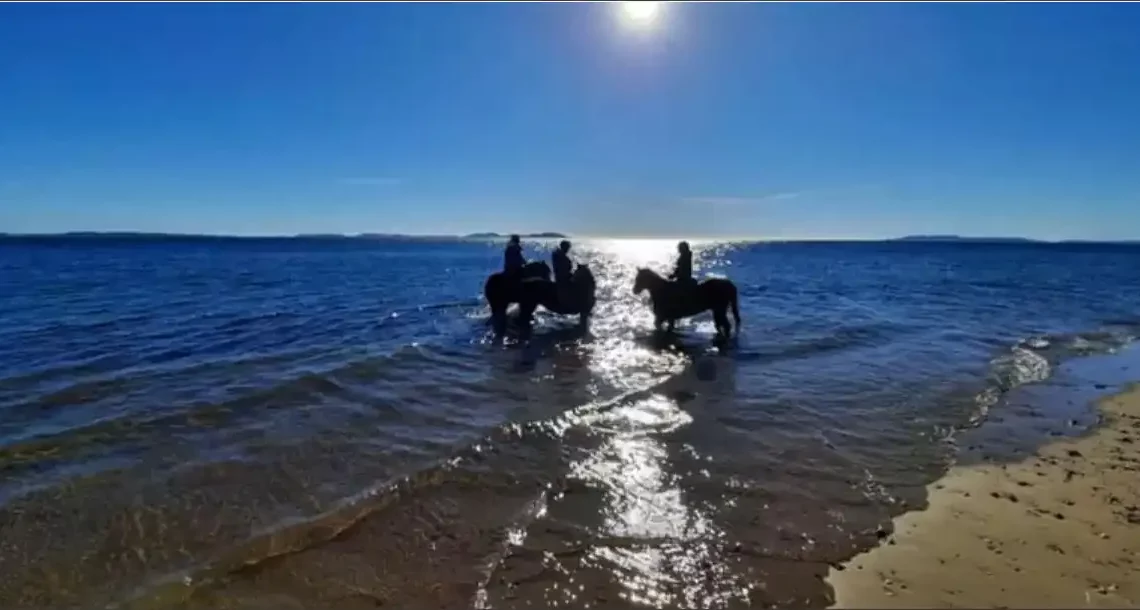 cavaliers avec chevaux sur la plage